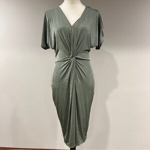 Jennifer Lopez Olive Green front twist short sleeve stretchy Dress size small